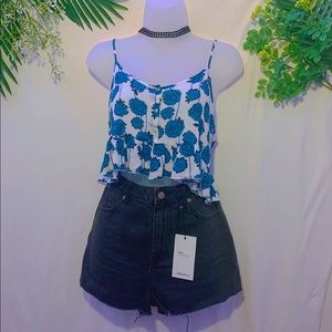Blue ruffle floral tank top crop top